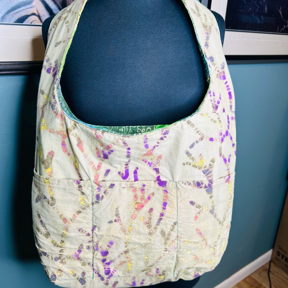 Reversible Quilt Patchwork Green Tote/ Yellow Bag… - image 5